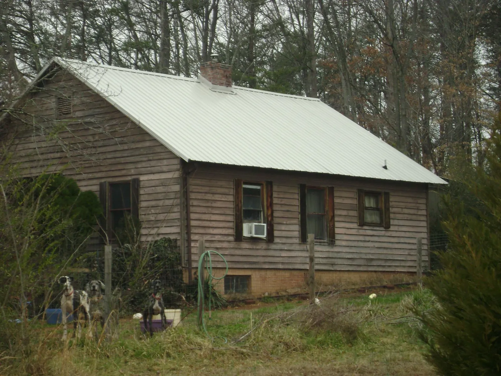 White metal roof on an old wood sided farmhouse, from a Metal Roof Installation job in East Baldwin